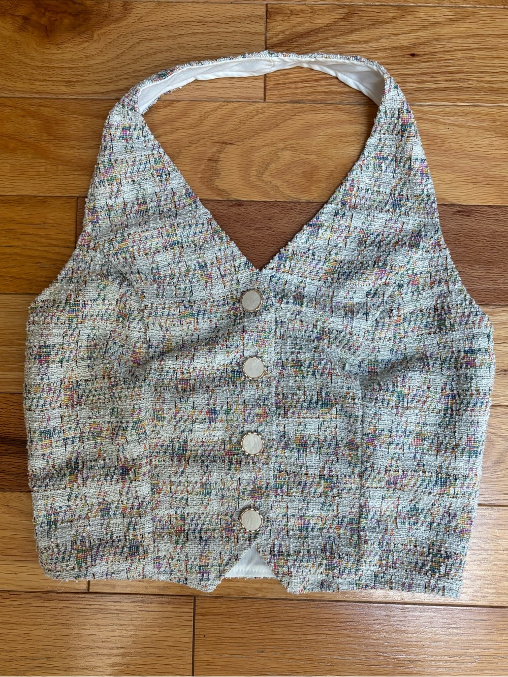Multicolor Tweed Halter Crop Top - Chic Textured Vest